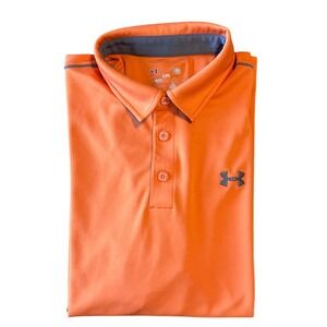 Under Armour Mens Loose Fit Golf Polo Shirt Orange Grey Piping Large LG/G
